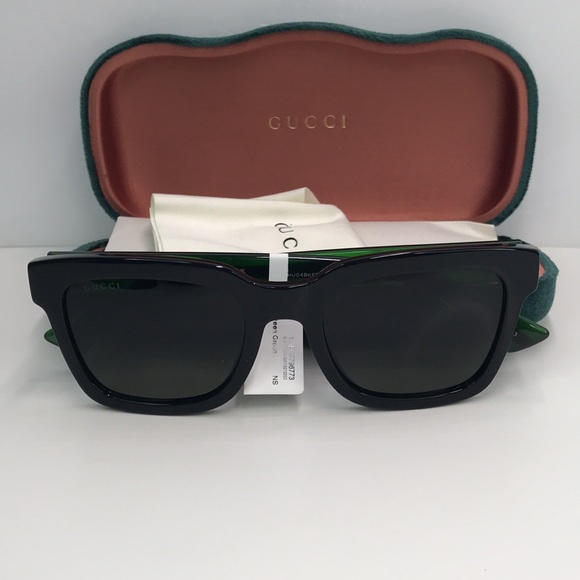 New Authentic GUCCI GG0001SN 002 Black/Green 52-21-145 Sunglasses - Picture 14 of 16
